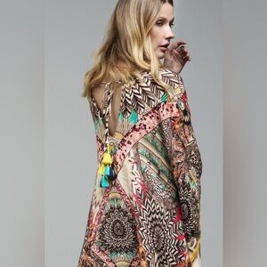 [Ruggine] Dreamcatcher Print Tassel Tie V Back Woven Soft Viscose Open Kimono